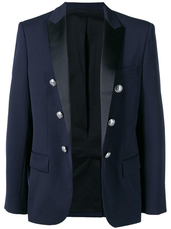 Balmain Double Breasted Suit Jacket - Blue