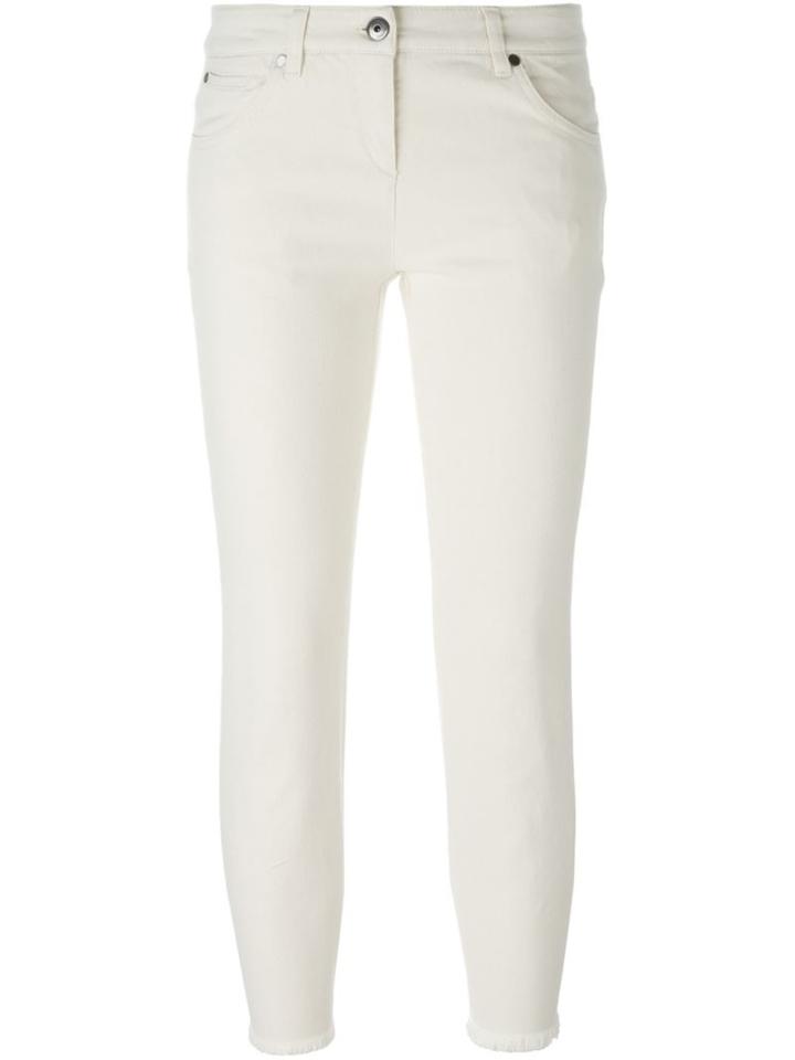 Brunello Cucinelli Frayed Hem Cropped Jeans, Women's, Size: 40, Nude/neutrals, Cotton/spandex/elastane