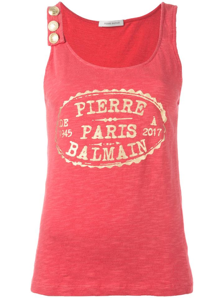 Pierre Balmain Metallic Logo Print Tank, Women's, Size: 36, Red, Cotton