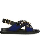 Marni Fussbett Embellished Sandals, Women's, Size: 41, Black, Leather/neoprene/rubber
