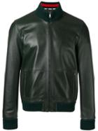 Gucci Leather Bomber Jacket, Men's, Size: 54, Green, Lamb Skin/polyamide/spandex/elastane/viscose