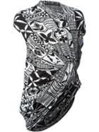 Junya Watanabe Comme Des Garçons Side Gathered Printed Top, Women's, Size: Small, Black, Cotton