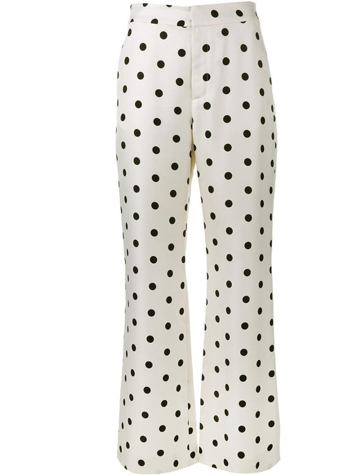 Maryam Nassir Zadeh Polka Dot Print Wide Leg Trousers, Women's, Size: 4, White, Silk/wool