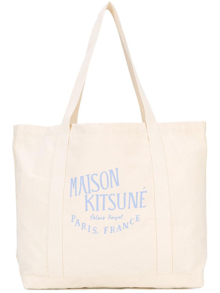 Maison Kitsuné - Logo Print Tote - Men - Cotton - One Size, Nude/neutrals, Cotton