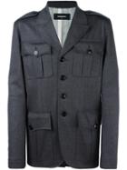 Dsquared2 Peaked Lapel Shirt Jacket, Men's, Size: 48, Grey, Virgin Wool/spandex/elastane/polyester/cotton