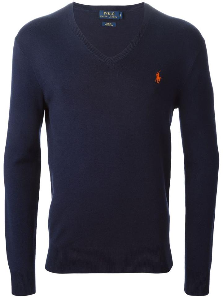 Polo Ralph Lauren V-neck Sweater, Men's, Size: Large, Blue, Cotton