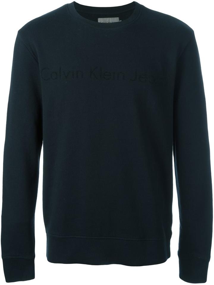 Calvin Klein Jeans Logo Print Sweatshirt, Men's, Size: Large, Blue, Cotton/polyester