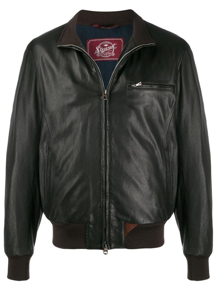 Stewart Zipped Biker Jacket - Brown