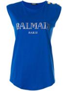 Balmain Iconic Logo Top, Women's, Size: 38, Blue, Cotton