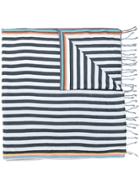 Paul Smith Striped Fringed Scarf - Blue
