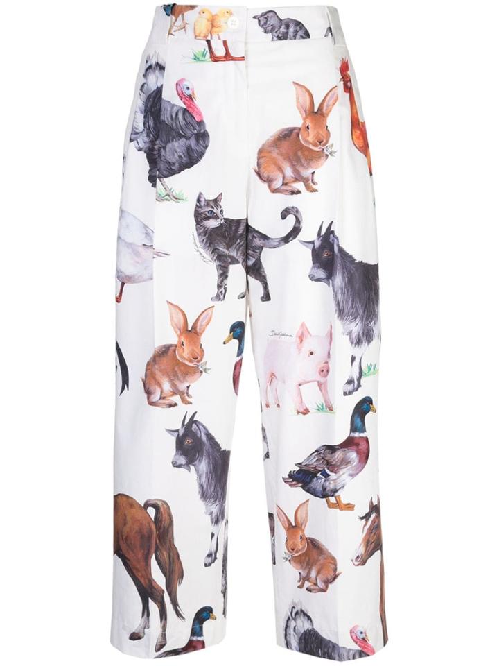 Dolce & Gabbana Animal Print Cropped Trousers - White