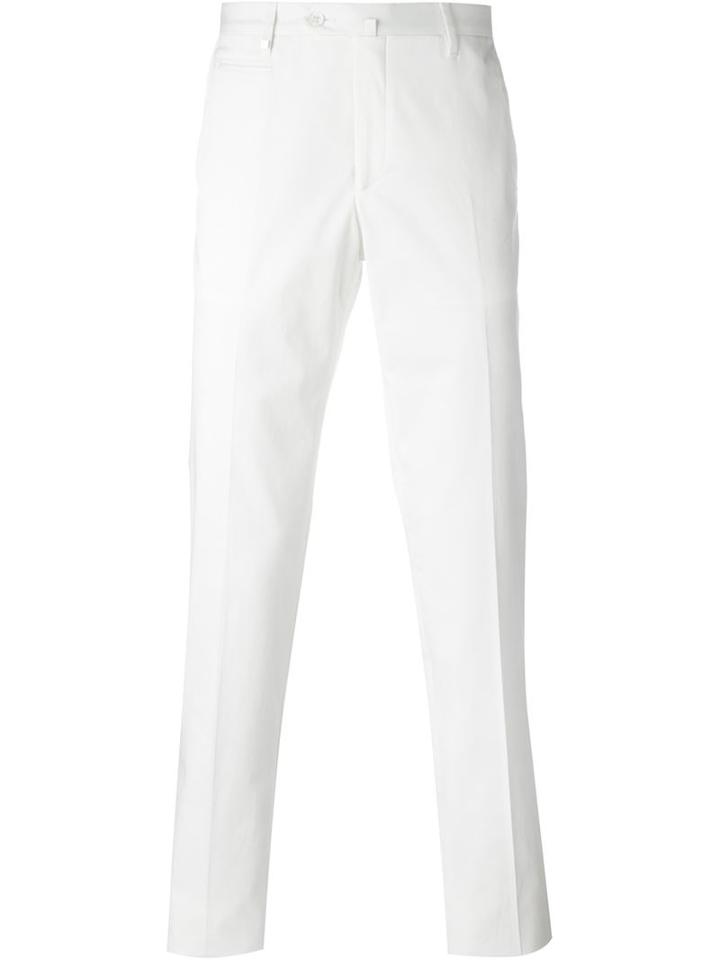 Corneliani Straight Leg Trousers, Men's, Size: 54, White, Cotton/spandex/elastane