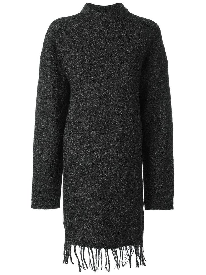 T By Alexander Wang Hooded Fringed Sweater, Women's, Size: Small, Black, Merino/cotton/polyester