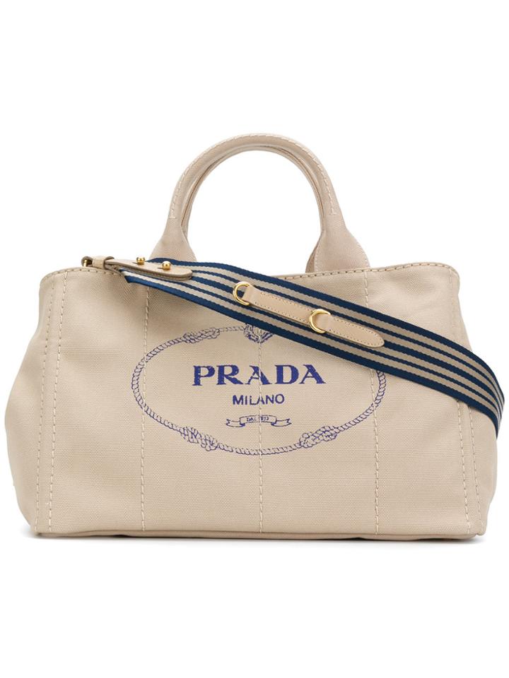 Prada Structured Logo Tote - Nude & Neutrals