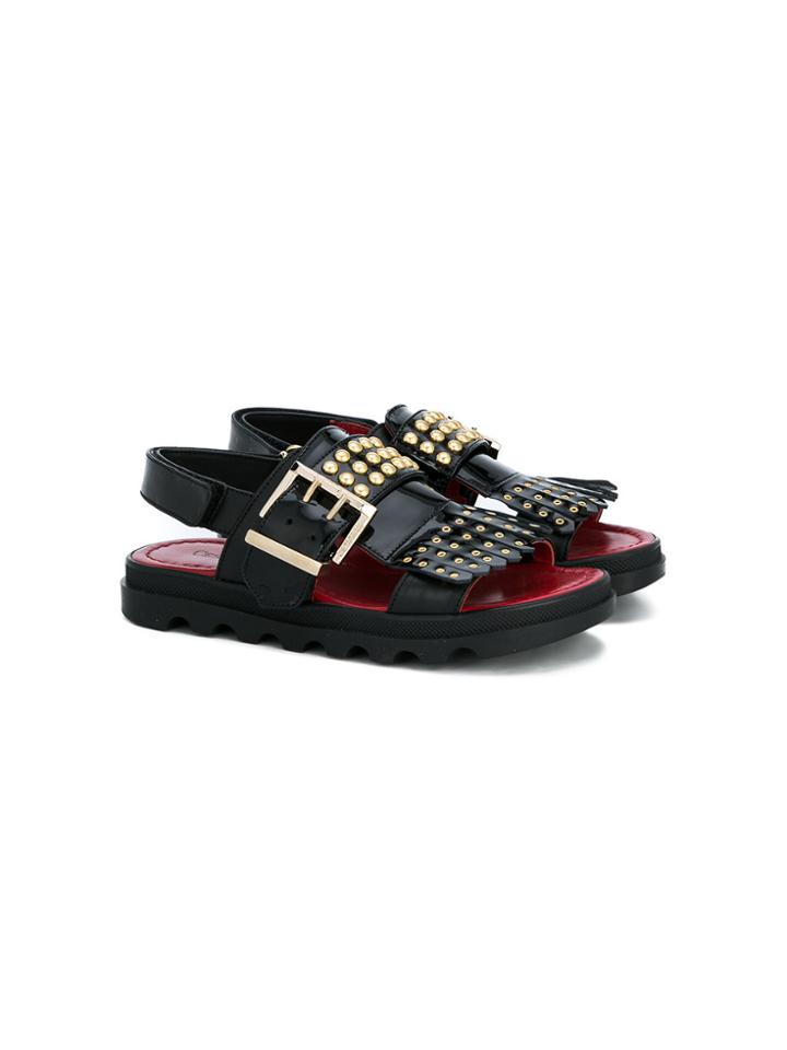 Cesare Paciotti Kids Studded Fringed Sandals - Black
