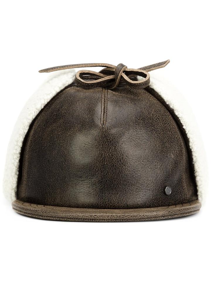 Maison Michel Leather Cap - Brown