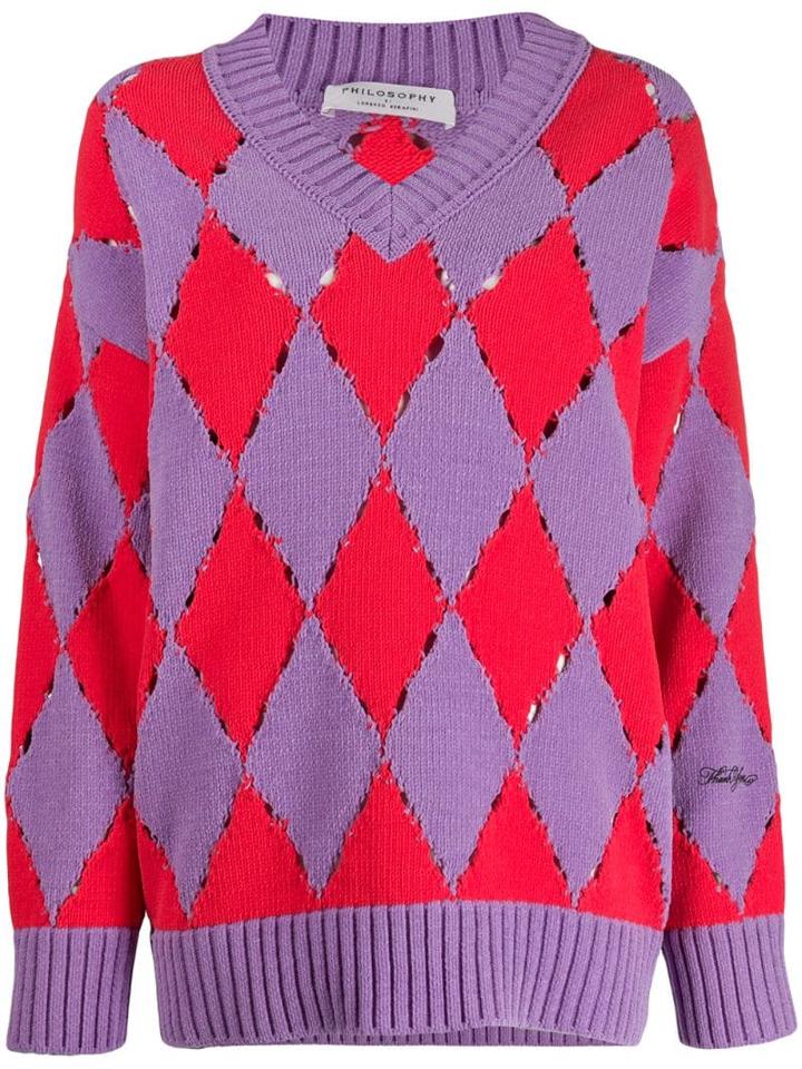 Philosophy Di Lorenzo Serafini Distressed Argyle Sweater - Purple