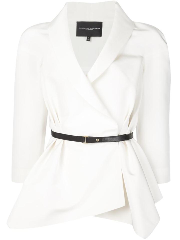 Carolina Herrera Belted Crepe Blazer, Women's, Size: 6, White, Silk