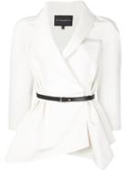 Carolina Herrera Belted Crepe Blazer, Women's, Size: 6, White, Silk