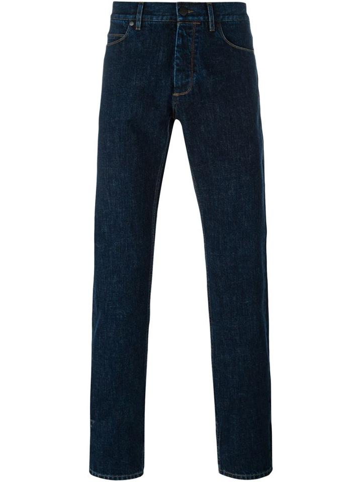 Lanvin Straight Leg Jeans, Men's, Size: 32, Blue, Cotton/calf Leather/polyester