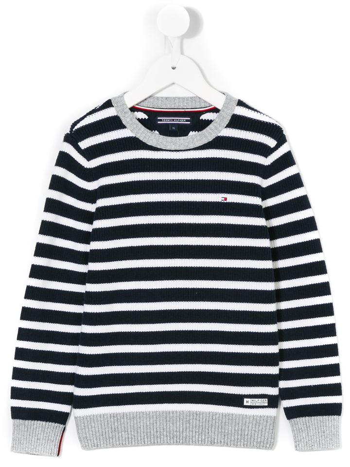 Tommy Hilfiger Junior - Stripped Knitted Jumper - Kids - Cotton - 12 Yrs, Blue