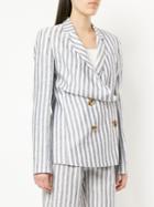 Anna October Striped Double Breasted Blazer - Blue