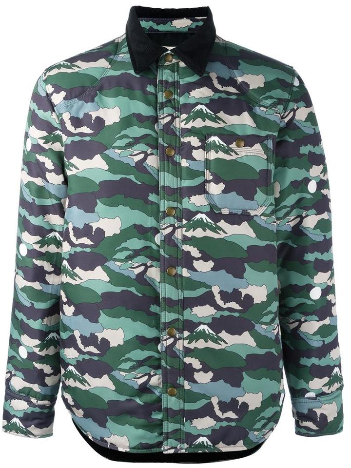 Maison Kitsuné Camouflage Print Jacket, Men's, Size: Large, Green, Polyester/acetate/viscose