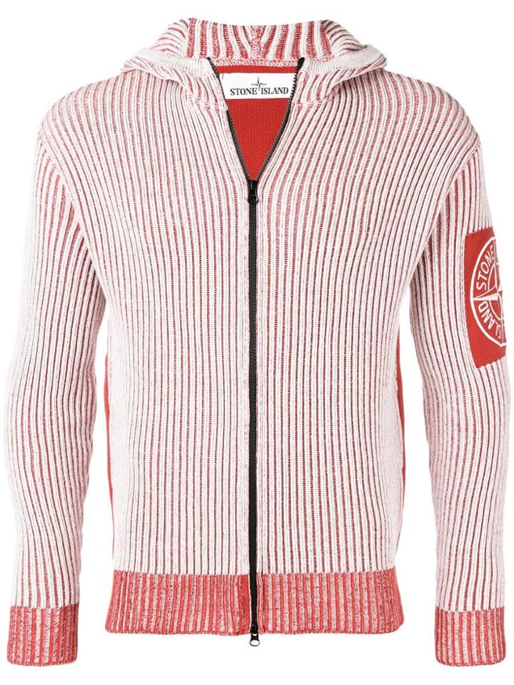 Stone Island Logo Patch Zipped Hoodie - Red