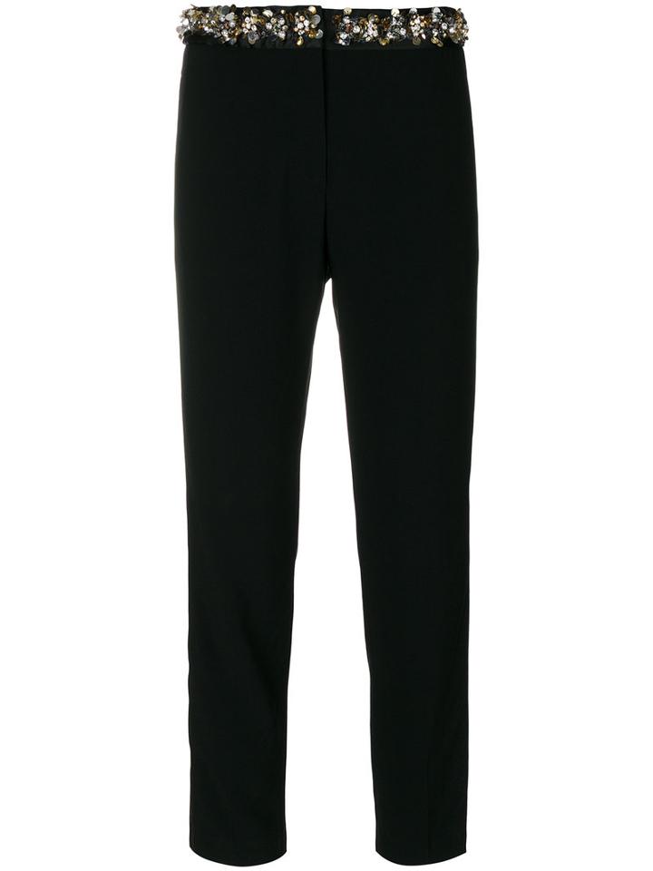 Msgm - Embellished Trim Cropped Trousers - Women - Polyester/acetate/viscose - 42, Black, Polyester/acetate/viscose