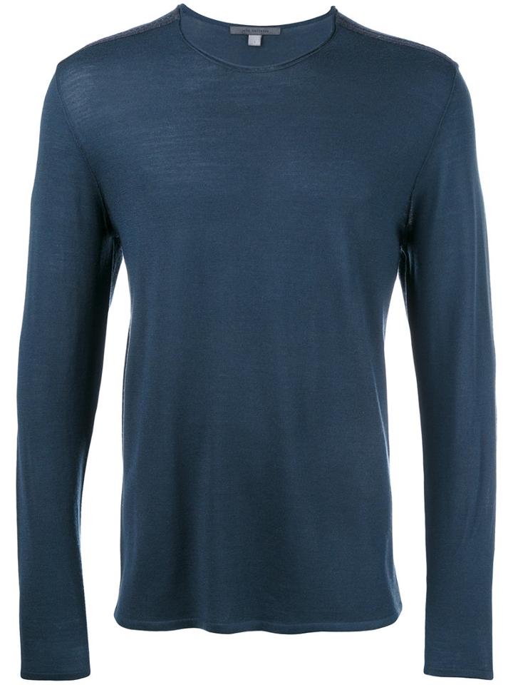 John Varvatos Crew Neck Jumper, Men's, Size: Large, Blue, Merino