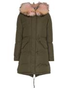 Mr & Mrs Italy Puffer Coat With Pink Shearling Collar - Green