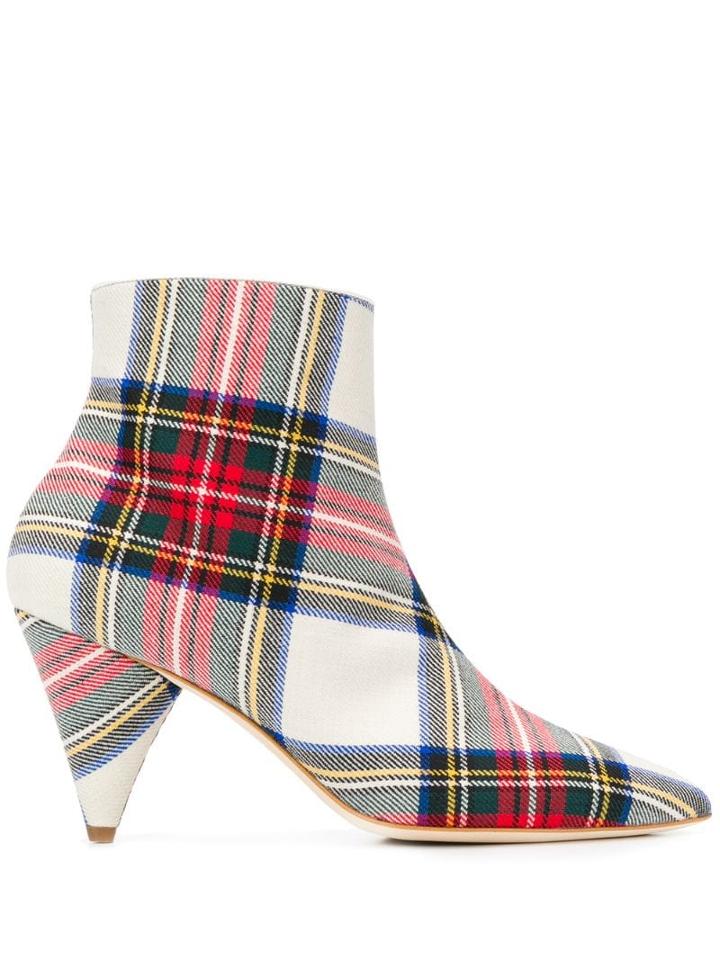 Polly Plume Tartan Cone-heel Boots - Neutrals