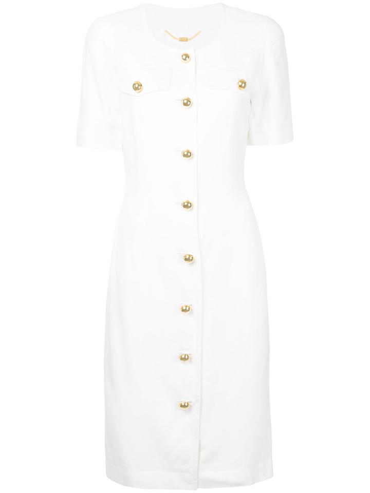 Céline Vintage Button-embellished Midi Dress - White