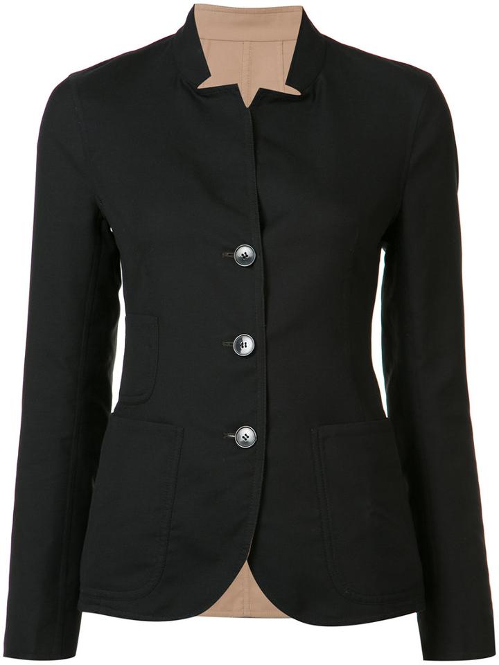 Akris Button Up Jacket, Women's, Size: 12, Black, Cotton/polyamide