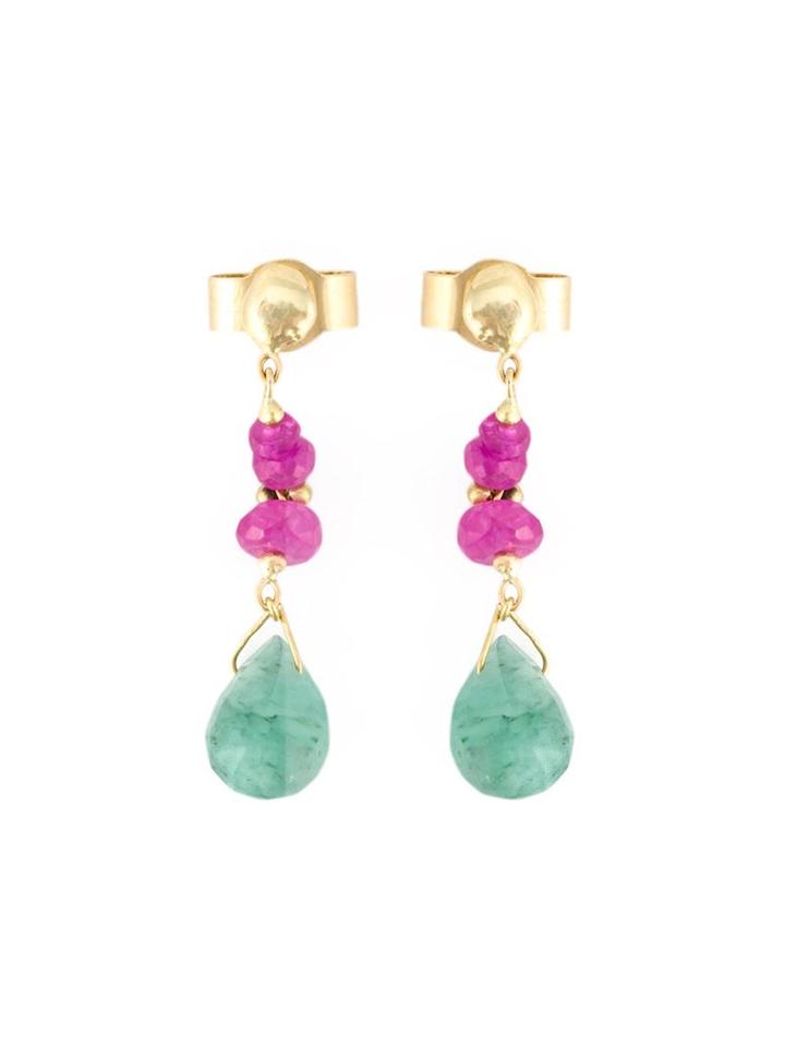 Natasha Collis Emerald And Pink Spinal Drop Earrings, Women's