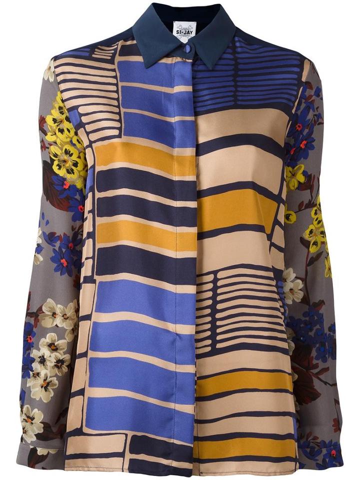 Si-jay Patchwork Blouse, Women's, Size: 46, Blue, Silk