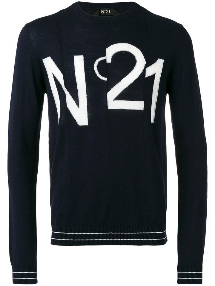 No21 Logo Print Sweatshirt, Men's, Size: Small, Blue, Virgin Wool