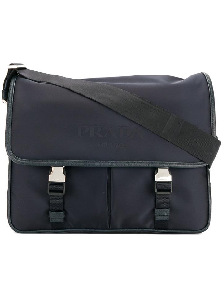Prada Small Logo Print Messenger Bag - Blue