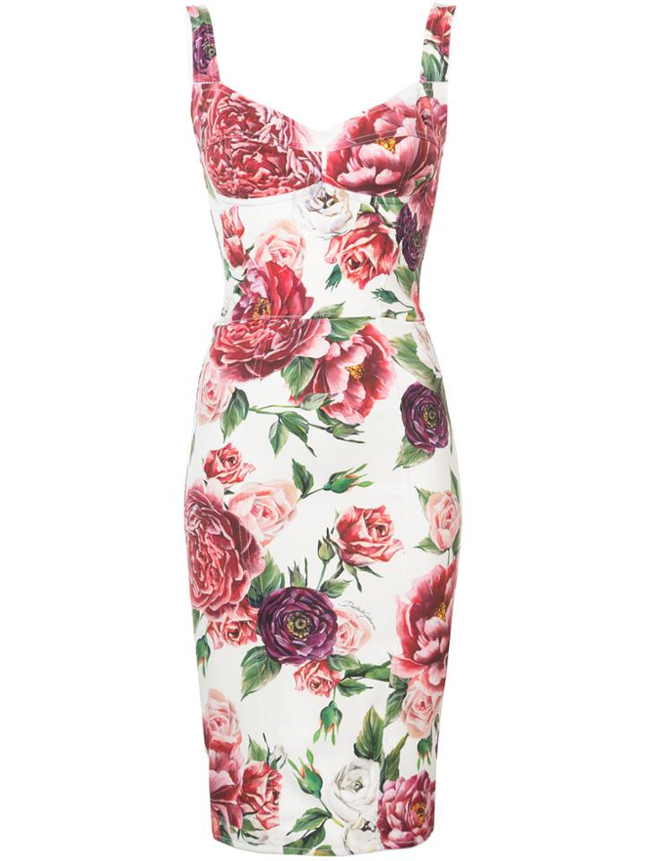 Dolce & Gabbana Floral Print Bustier Dress - White