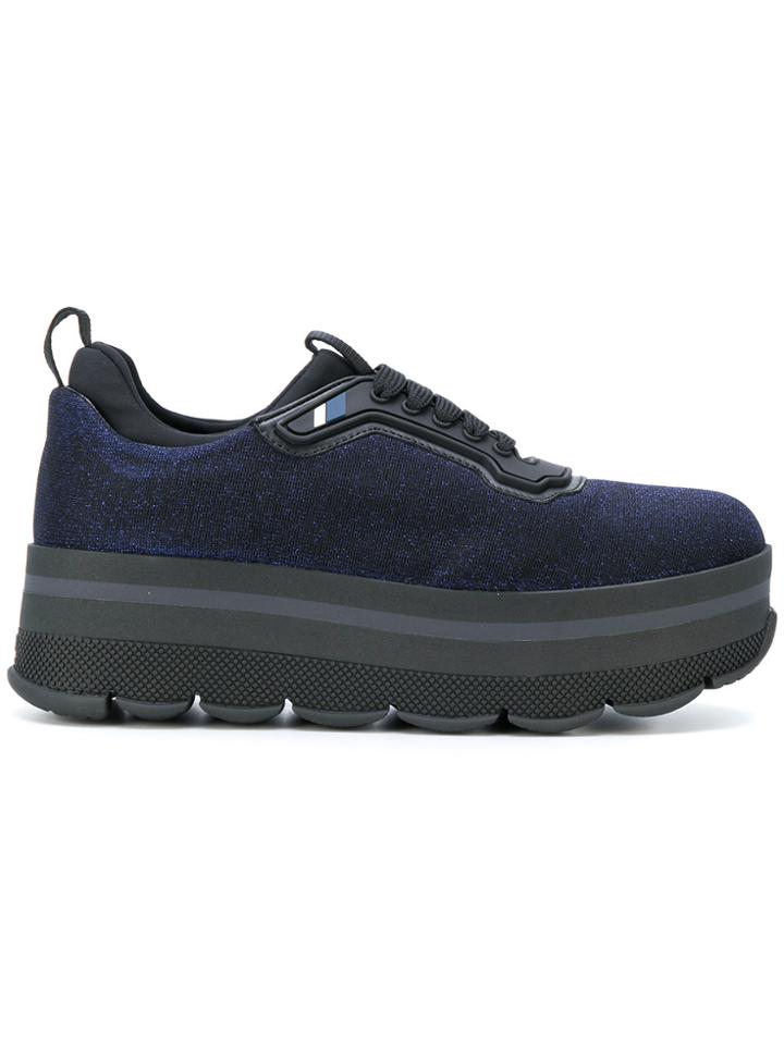 Prada Lurex Flat-form Sneakers - Blue