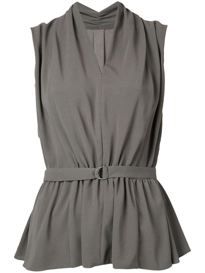 Estnation - Shawl Lapel Belted Blouse - Women - Polyester/triacetate - 38, Grey, Polyester/triacetate