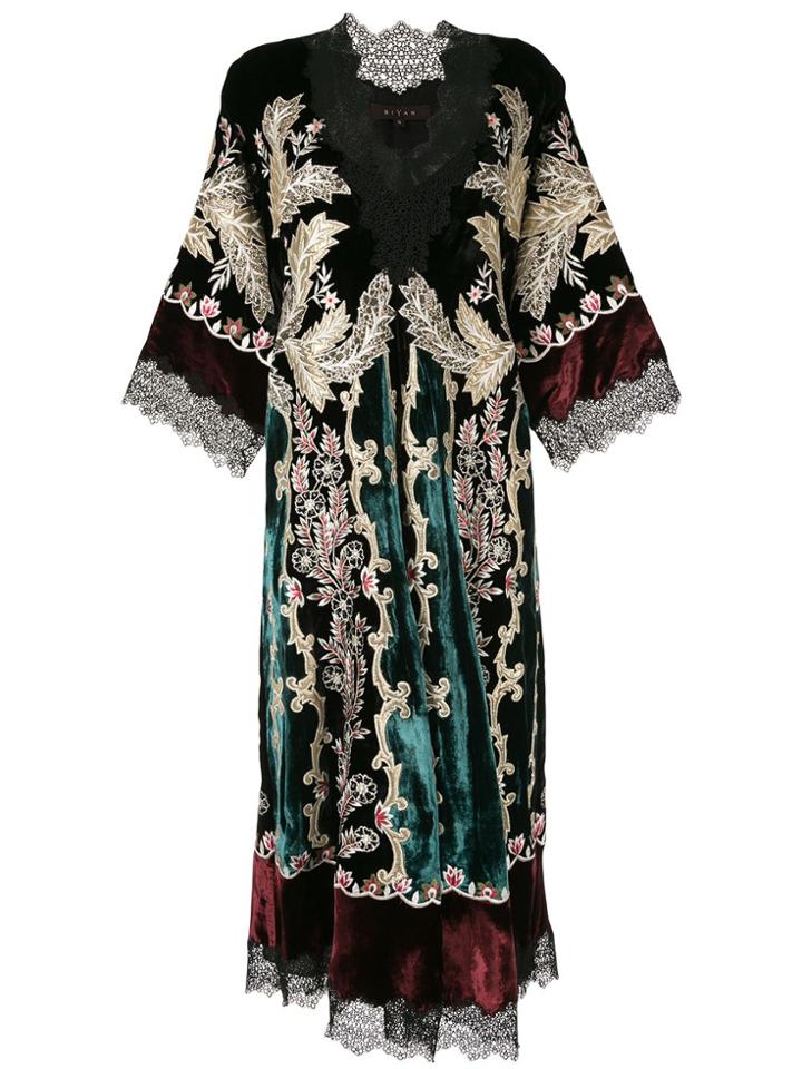 Biyan Embroidered Velvet Dress - Black
