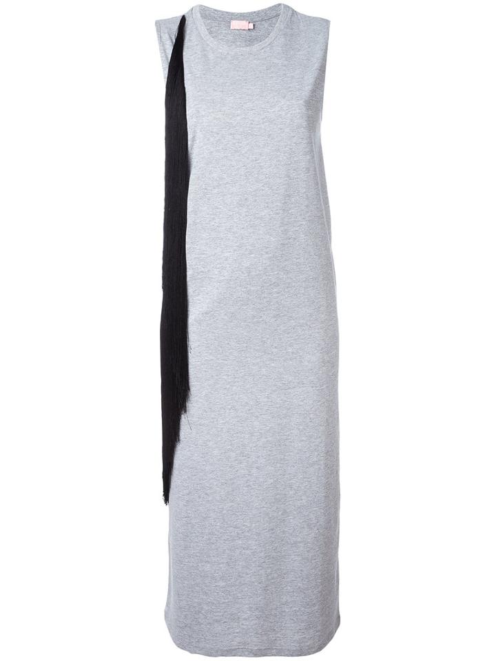 Giamba Frayed Trim Dress, Women's, Size: 44, Grey, Cotton/acetate