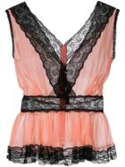 Dolce & Gabbana Sheer Lace Trim Peplum Top - Pink & Purple