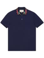 Gucci - Cotton Polo Shirt With Dragon Embroidery - Men - Cotton/spandex/elastane - Xs, Blue, Cotton/spandex/elastane