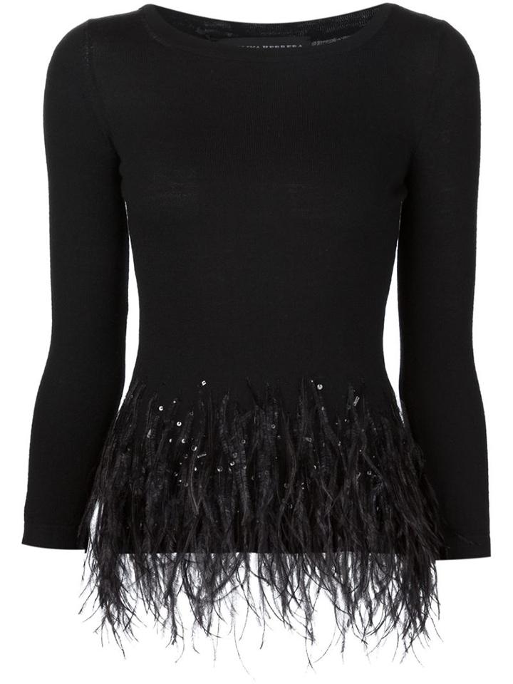 Carolina Herrera Feather Hem Detailing Top, Women's, Size: Large, Black, Wool/ostrich Feather