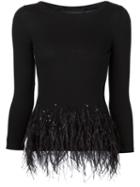 Carolina Herrera Feather Hem Detailing Top, Women's, Size: Large, Black, Wool/ostrich Feather