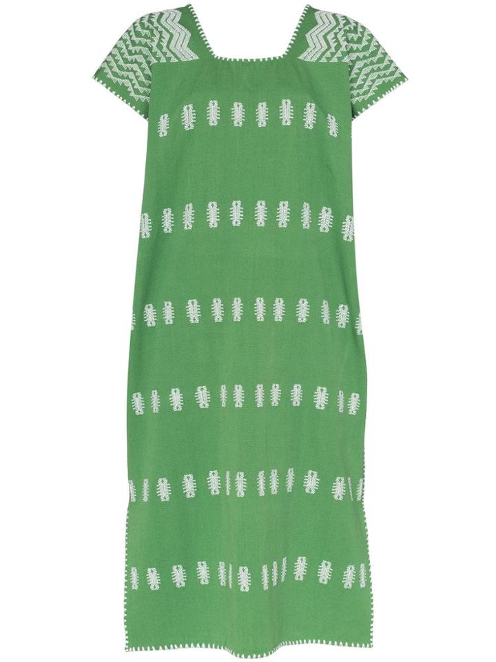 Pippa Holt Embroidered Cap Sleeve Kaftan Dress - Green