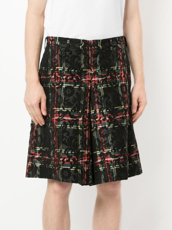Comme Des Garçons Vintage Tartan Lace Embroidered Shorts - Multicolour