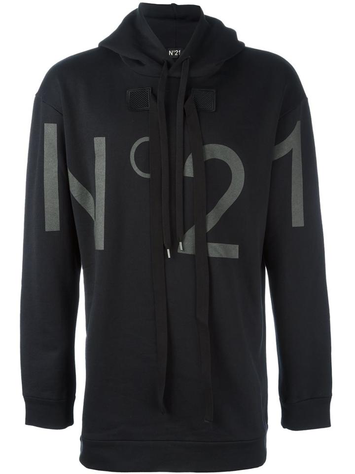 No21 Logo Print Hoodie, Men's, Size: Small, Black, Cotton